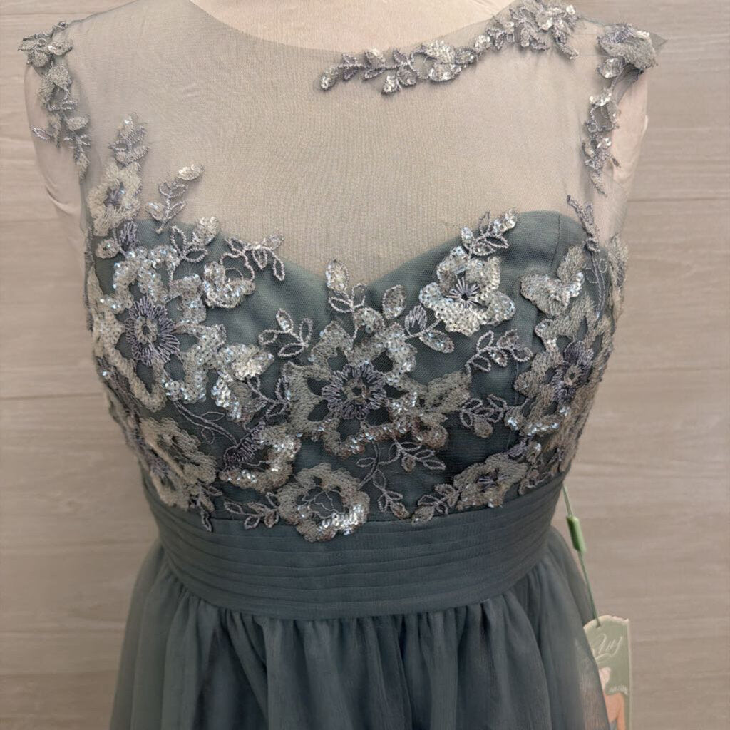 Blue Tulle Sequin Top Long Formal Dress Small