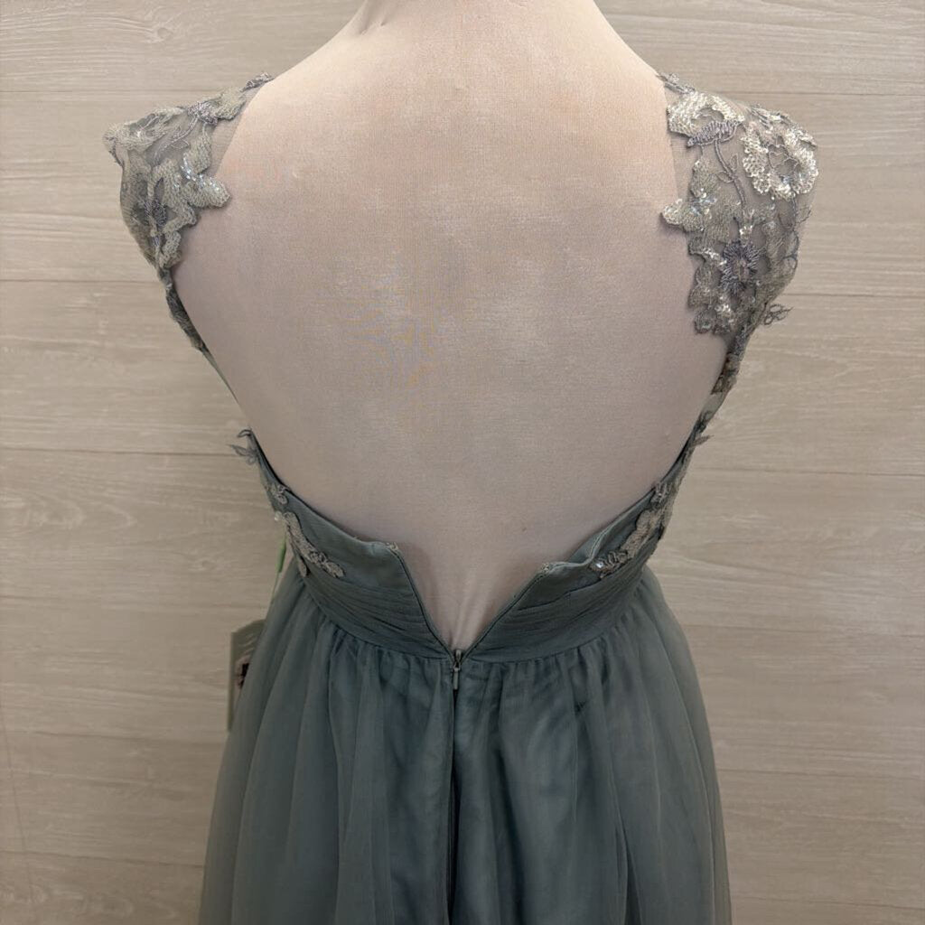 Blue Tulle Sequin Top Long Formal Dress Small