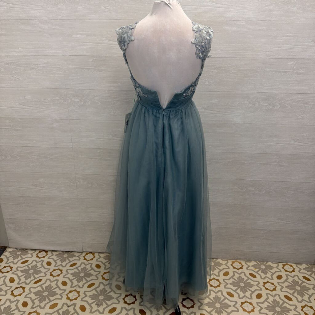 Blue Tulle Sequin Top Long Formal Dress Small