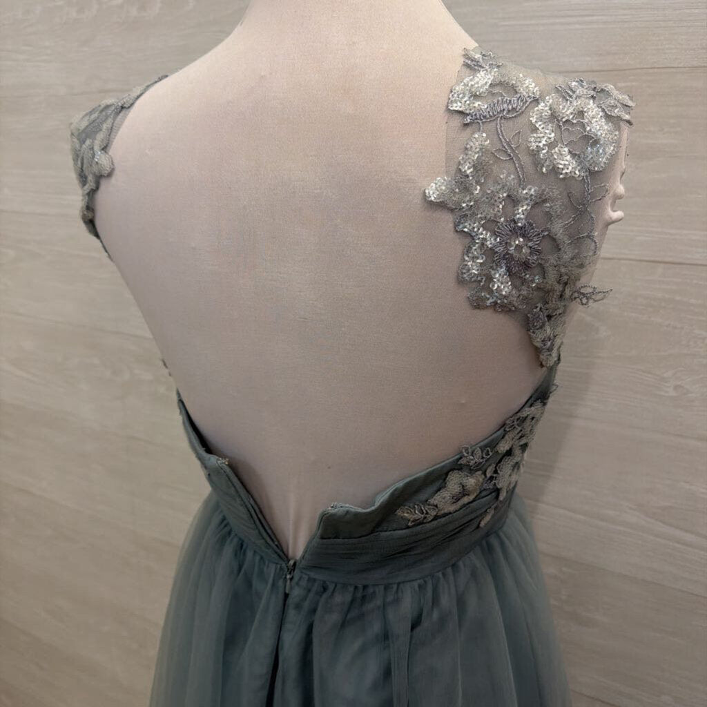 Blue Tulle Sequin Top Long Formal Dress Small