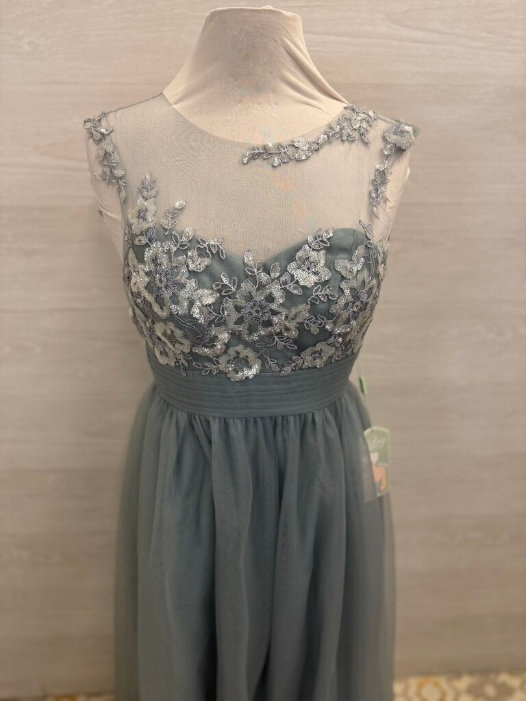 Blue Tulle Sequin Top Long Formal Dress Small