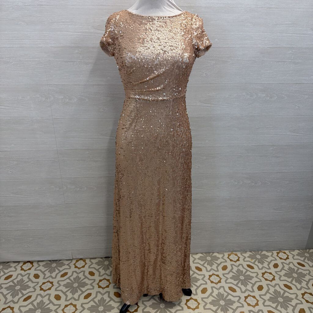 Adrianna Papell Rose Gold Sequin Short Sleeve Long Formal Dress 4