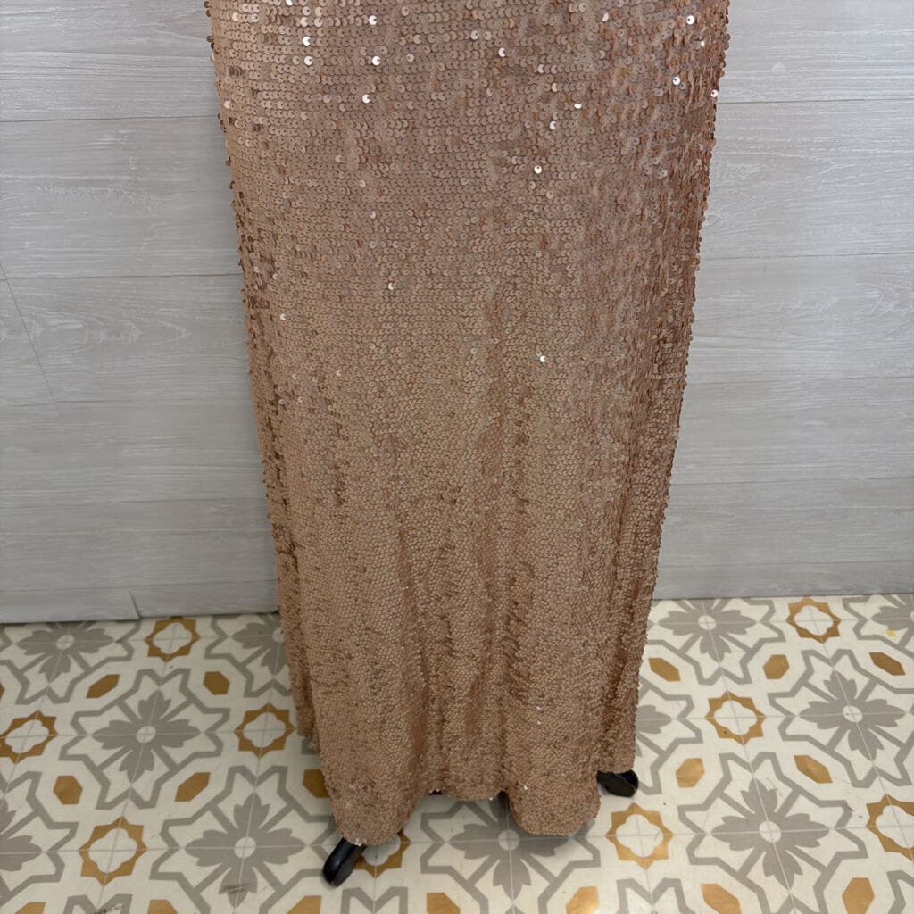 Adrianna Papell Rose Gold Sequin Short Sleeve Long Formal Dress 4