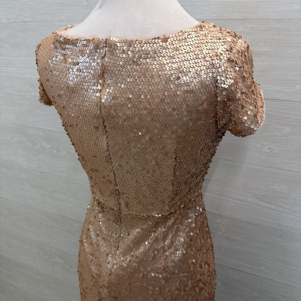 Adrianna Papell Rose Gold Sequin Short Sleeve Long Formal Dress 4