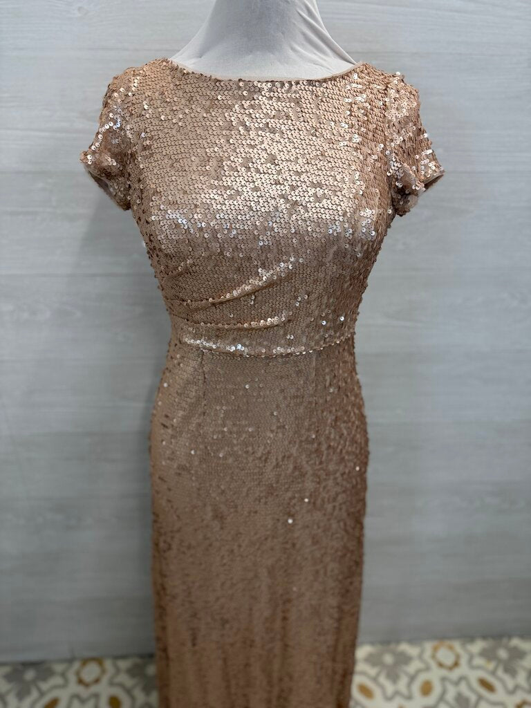 Adrianna Papell Rose Gold Sequin Short Sleeve Long Formal Dress 4