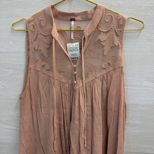 Free People Pink Shoulder Print Tank Top Medium