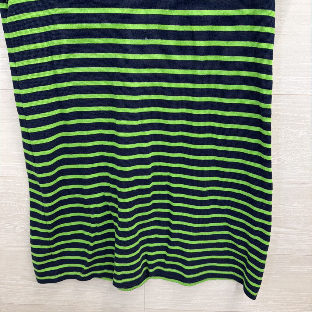 Sail to Sable Navy/ Green Striped Short Puff Sleeve Dress Medium