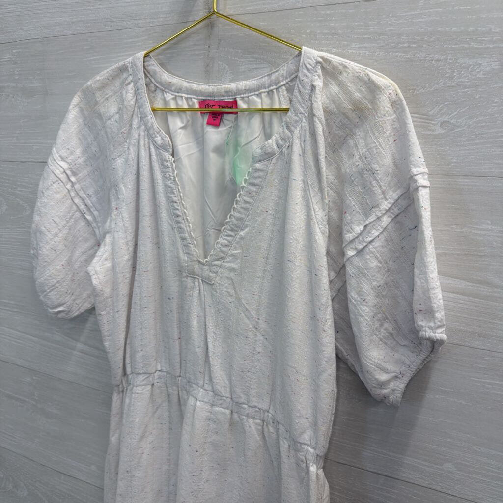 Betsey Johnson White/ Multi Speckled Short Puff Sleeve Midi Dress Medium