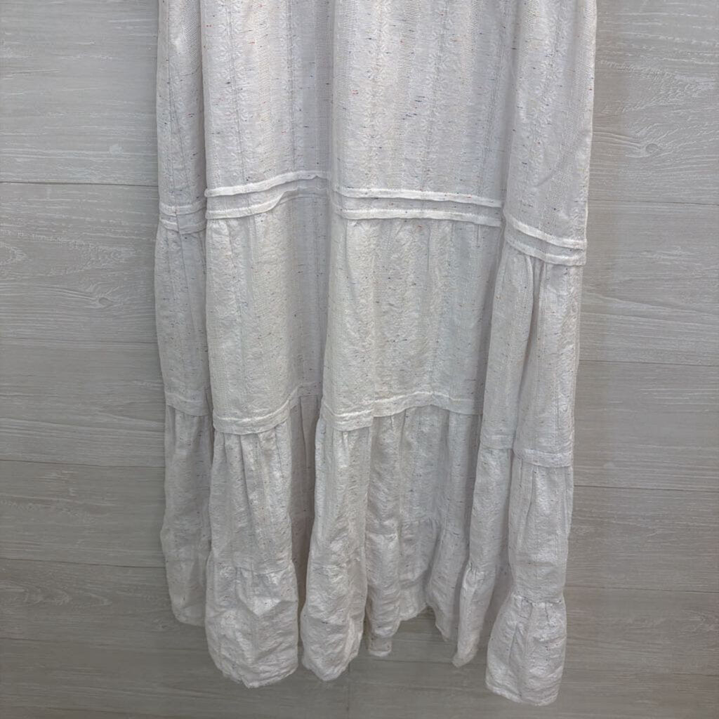 Betsey Johnson White/ Multi Speckled Short Puff Sleeve Midi Dress Medium