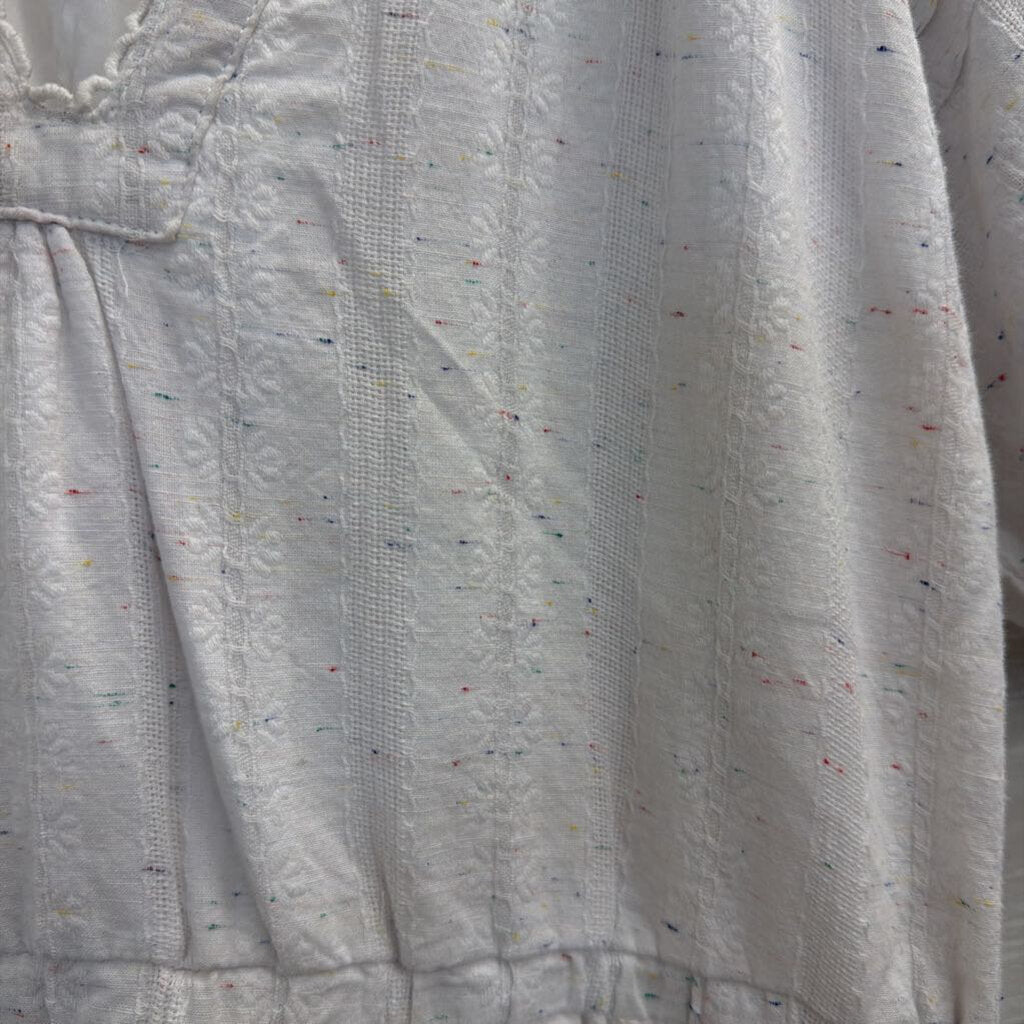 Betsey Johnson White/ Multi Speckled Short Puff Sleeve Midi Dress Medium