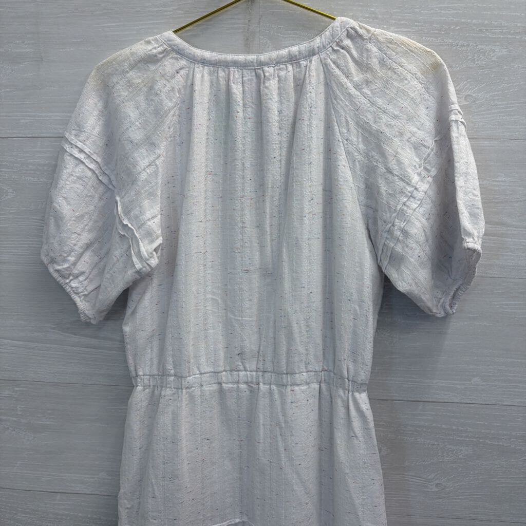Betsey Johnson White/ Multi Speckled Short Puff Sleeve Midi Dress Medium