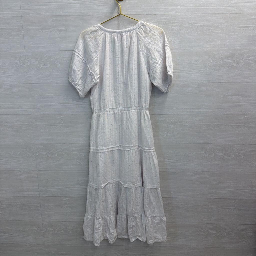 Betsey Johnson White/ Multi Speckled Short Puff Sleeve Midi Dress Medium