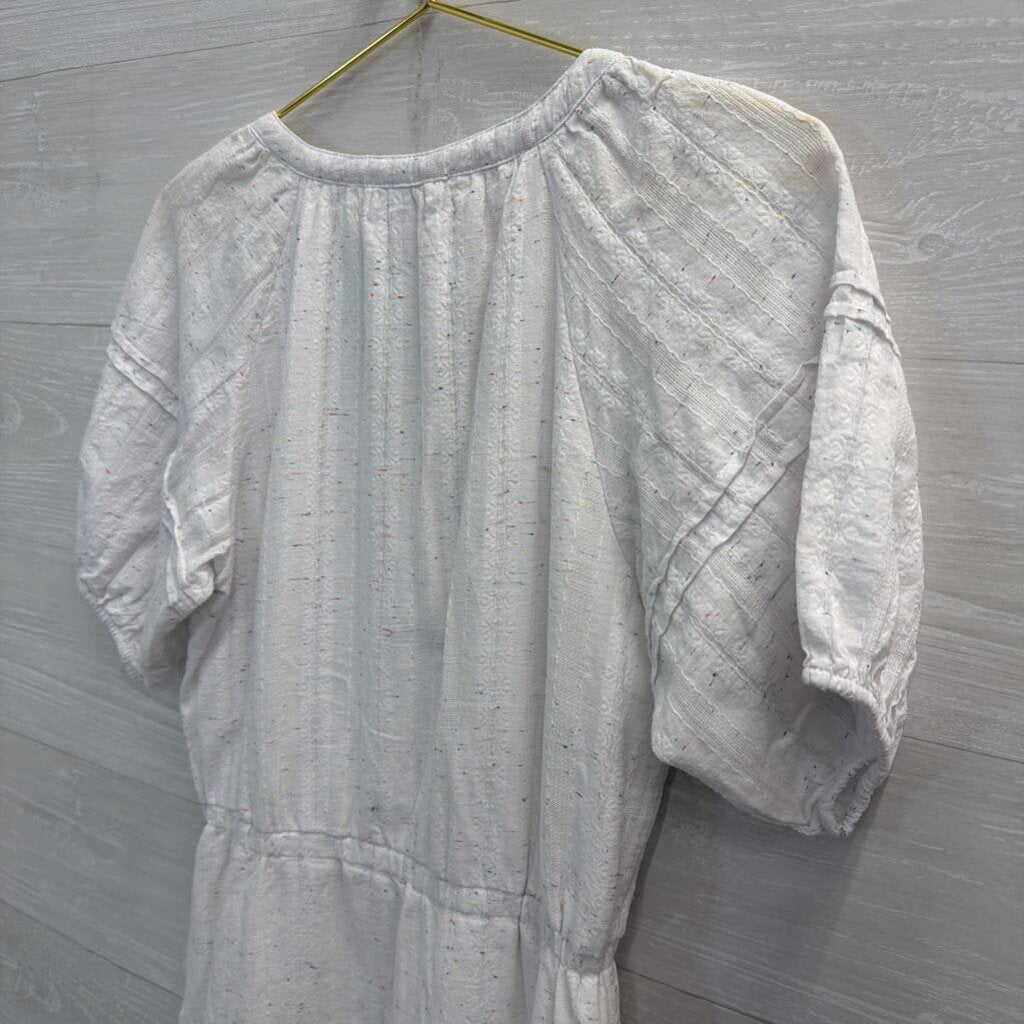 Betsey Johnson White/ Multi Speckled Short Puff Sleeve Midi Dress Medium