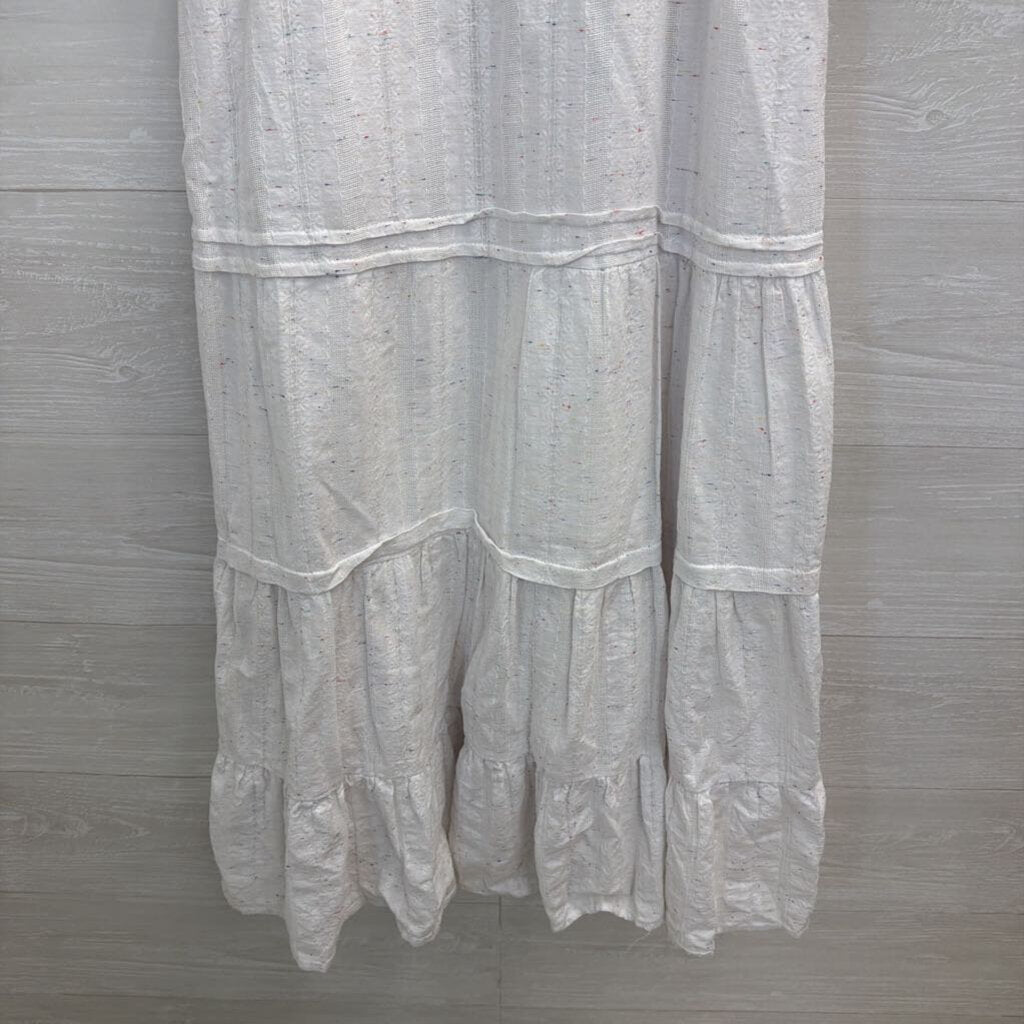 Betsey Johnson White/ Multi Speckled Short Puff Sleeve Midi Dress Medium