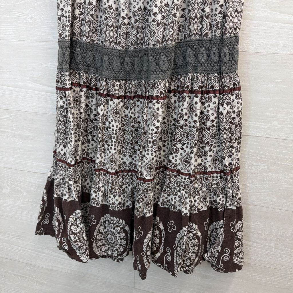 She's Cool White/ Grey Print Maxi Skirt 1X