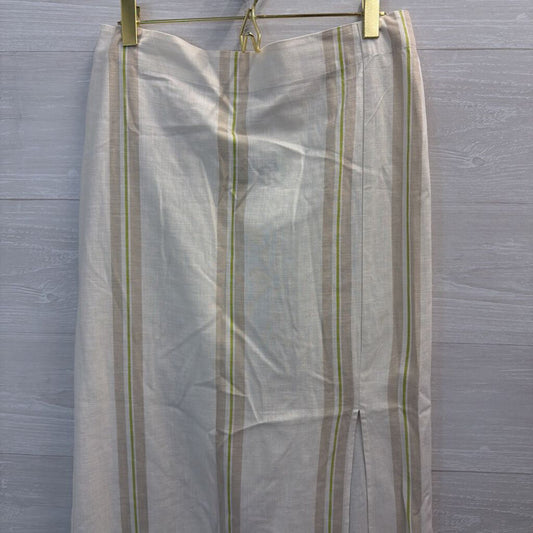 Cream/ Beige/ Green Striped Midi Skirt Medium