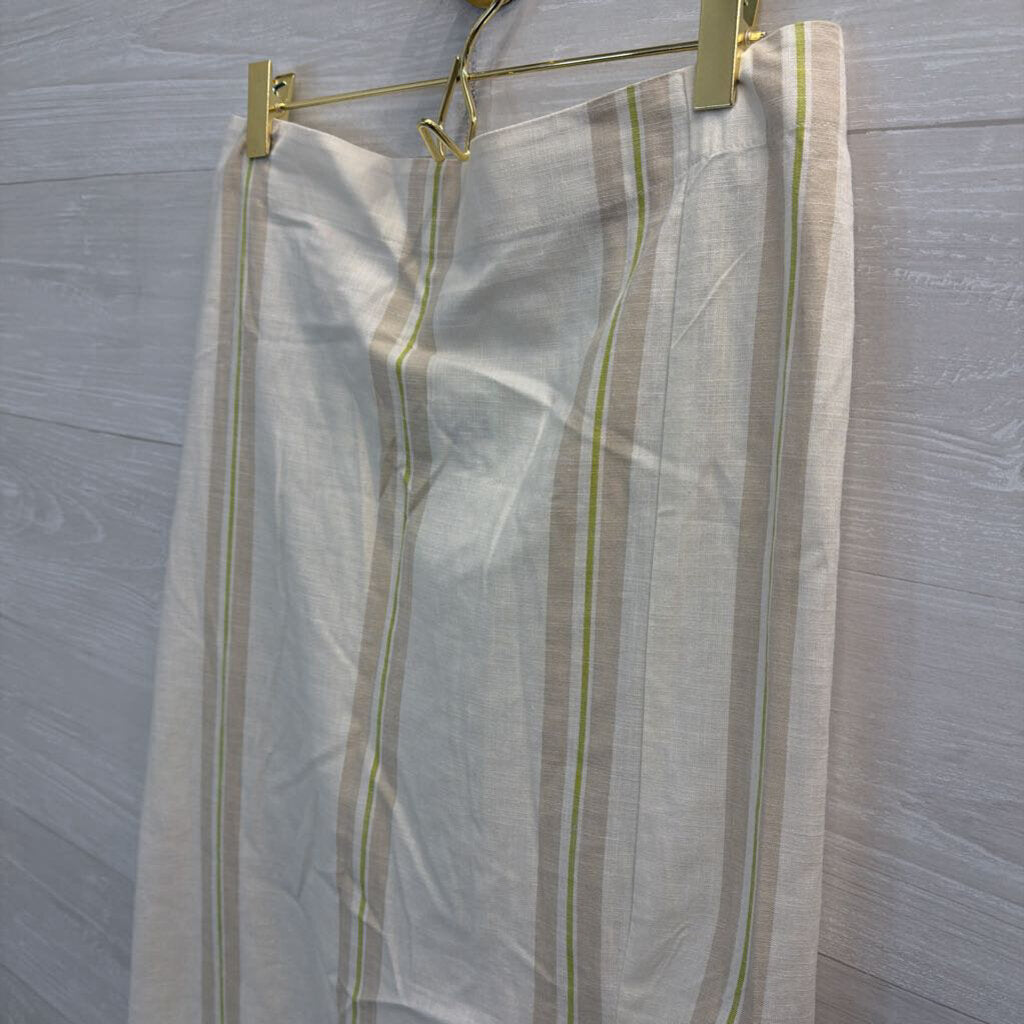 Cream/ Beige/ Green Striped Midi Skirt Medium