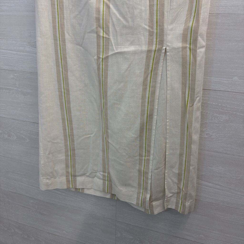 Cream/ Beige/ Green Striped Midi Skirt Medium