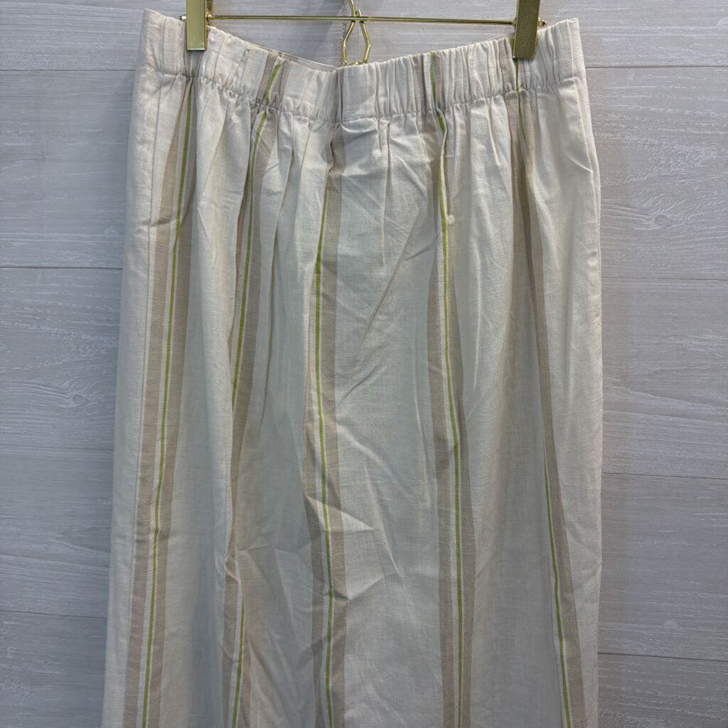 Cream/ Beige/ Green Striped Midi Skirt Medium