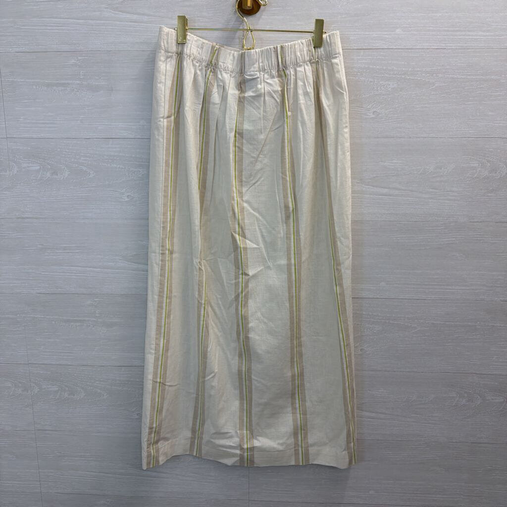 Cream/ Beige/ Green Striped Midi Skirt Medium