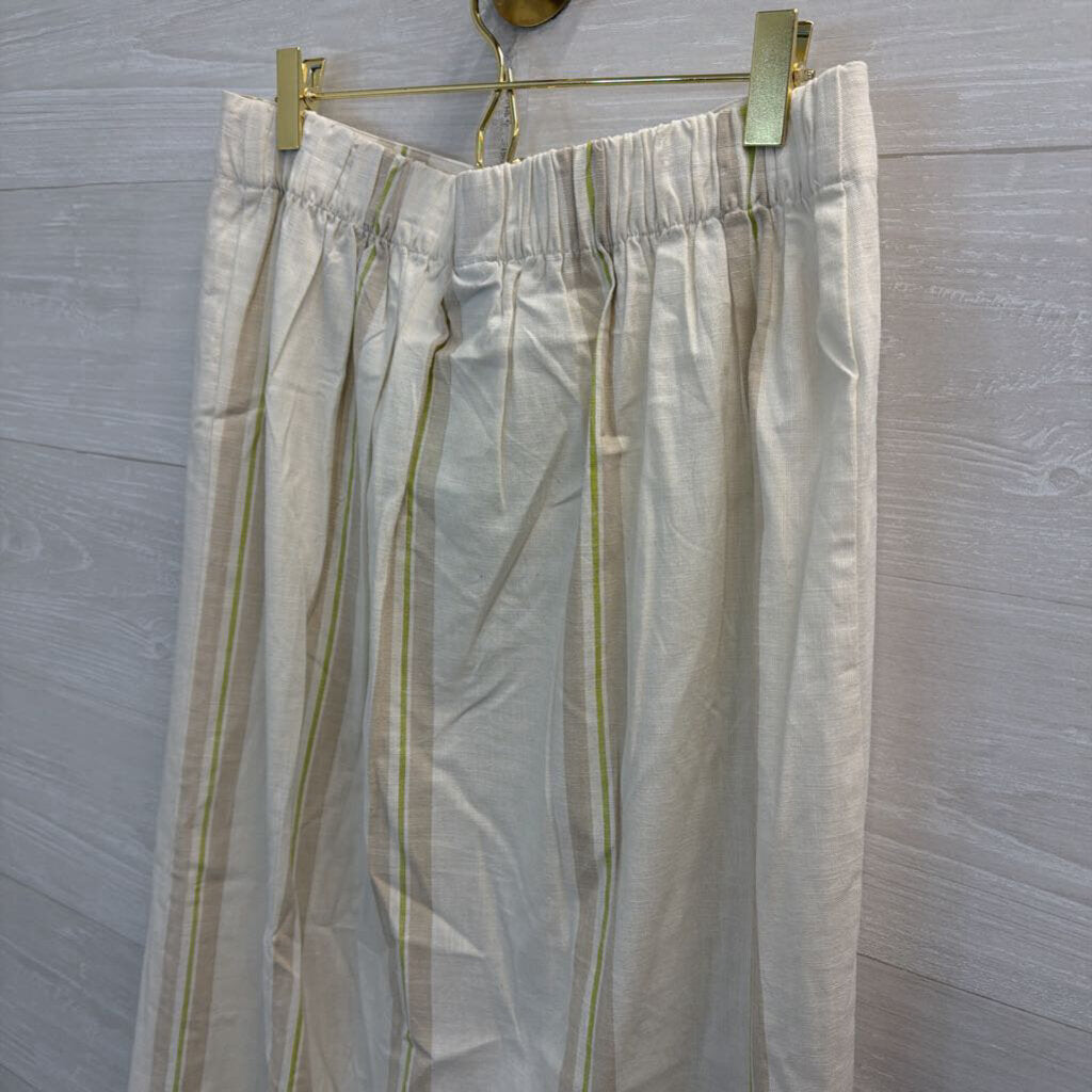 Cream/ Beige/ Green Striped Midi Skirt Medium