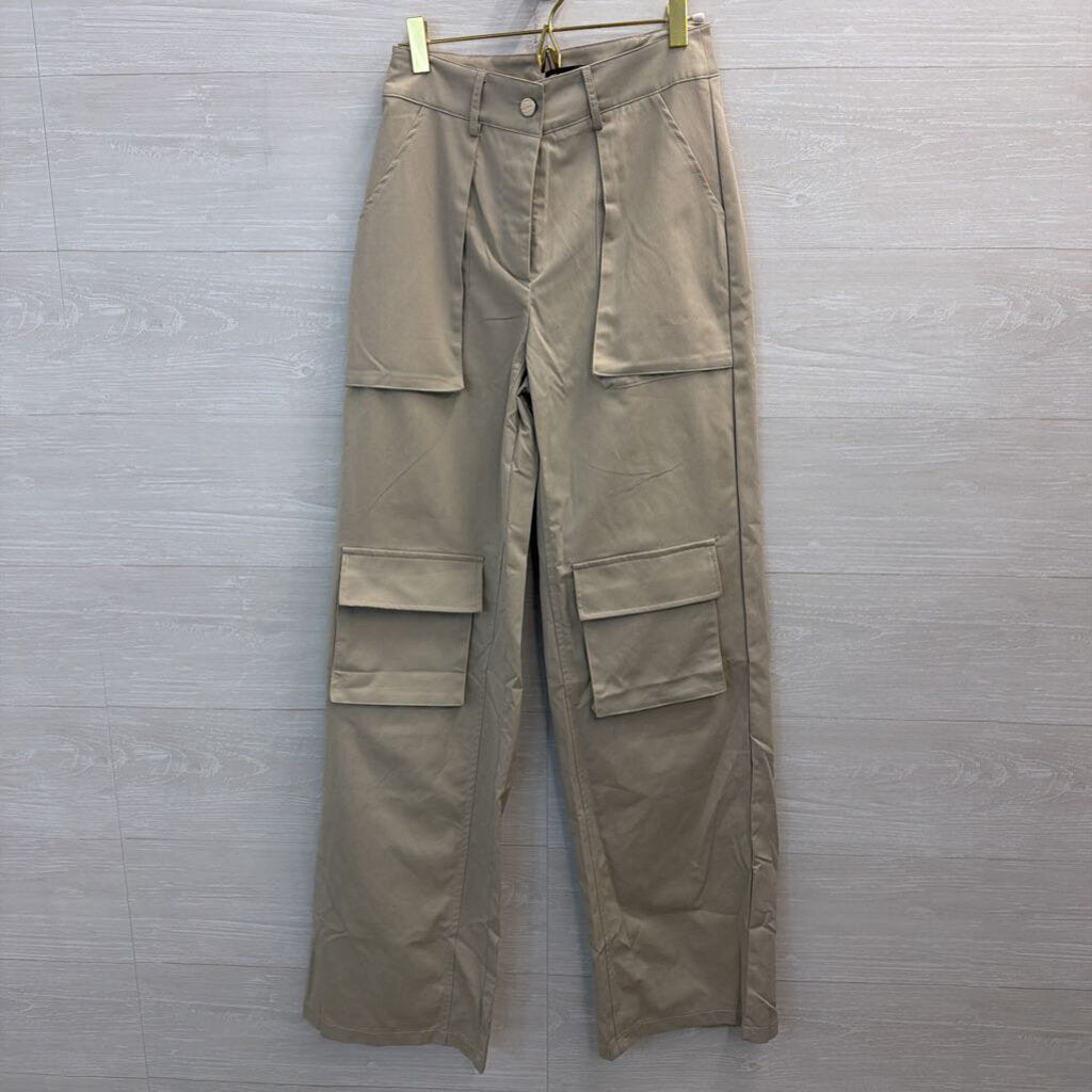 Pretty Little Thing Beige High Waisted Cargo Trouser Pants 6