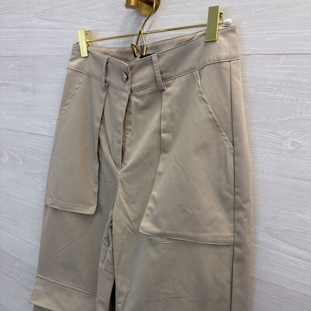 Pretty Little Thing Beige High Waisted Cargo Trouser Pants 6