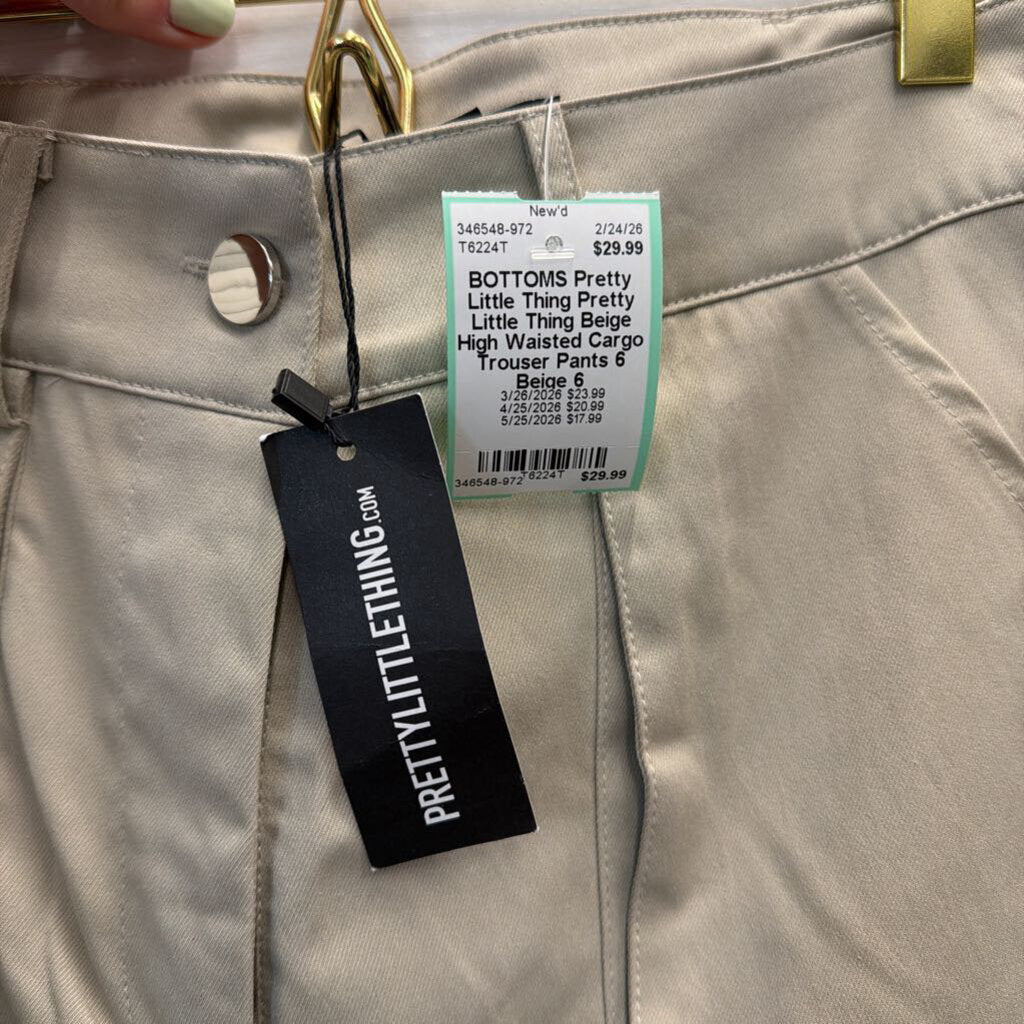 Pretty Little Thing Beige High Waisted Cargo Trouser Pants 6