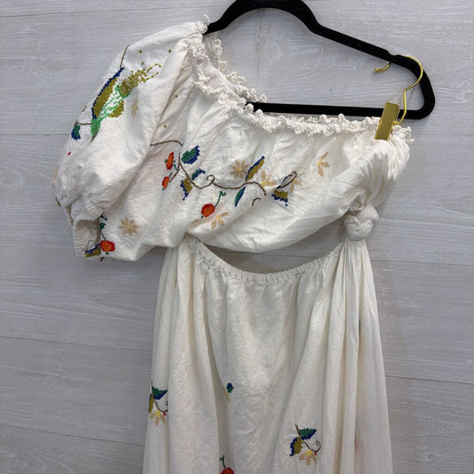Farm Rio White/ Multi Pitanga One Shoulder Embroidered Cut Out Maxi Dress Large