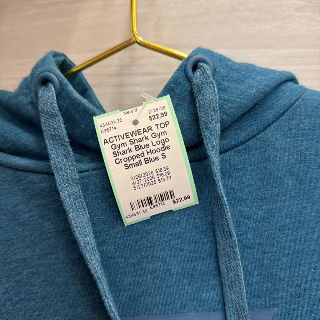 Gym Shark Blue Logo Cropped Hoodie Small