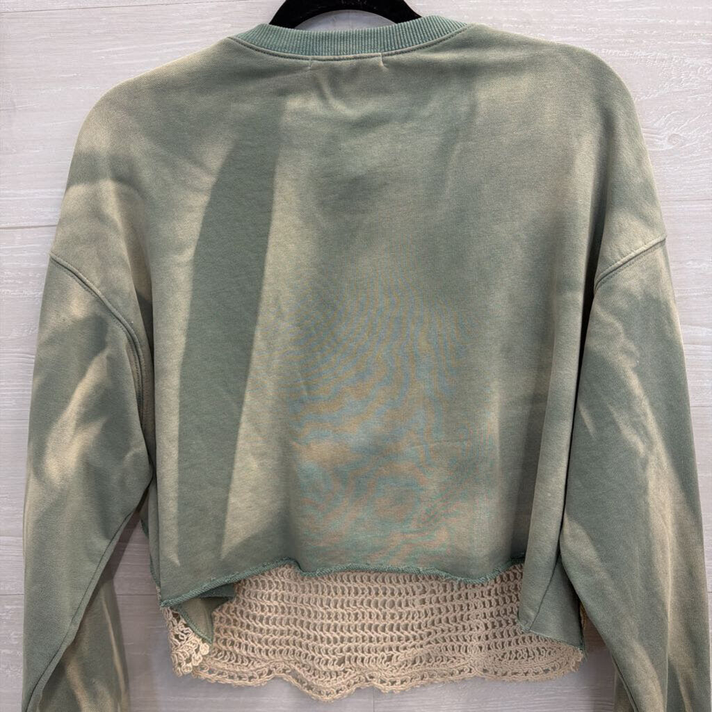 Gimmicks Green/ Beige Crochet Long Sleeve Top Small
