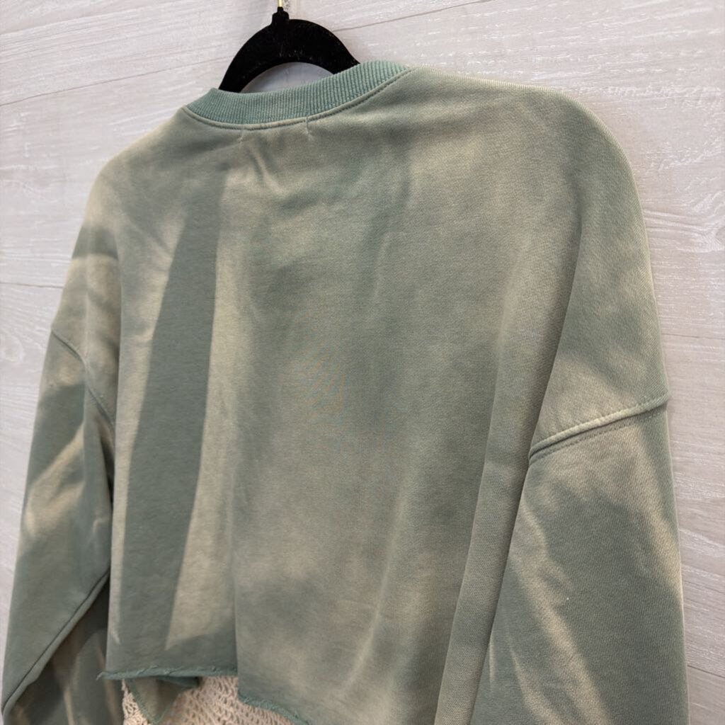 Gimmicks Green/ Beige Crochet Long Sleeve Top Small
