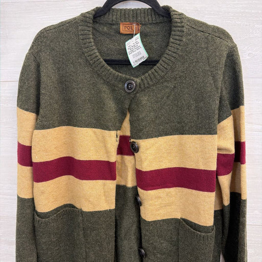 POL Grey/ Beige/ Red Stripe Detail Cardigan Sweater Small