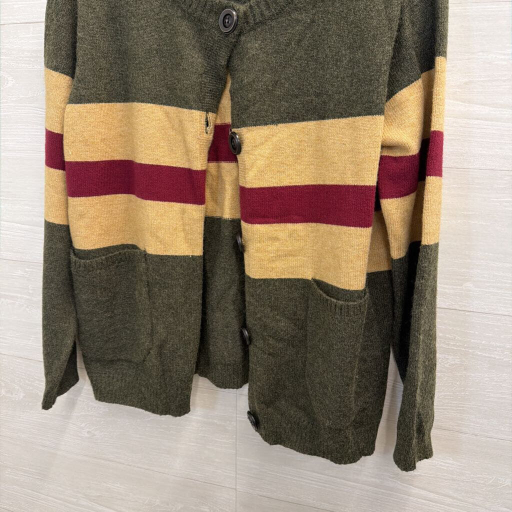 POL Grey/ Beige/ Red Stripe Detail Cardigan Sweater Small