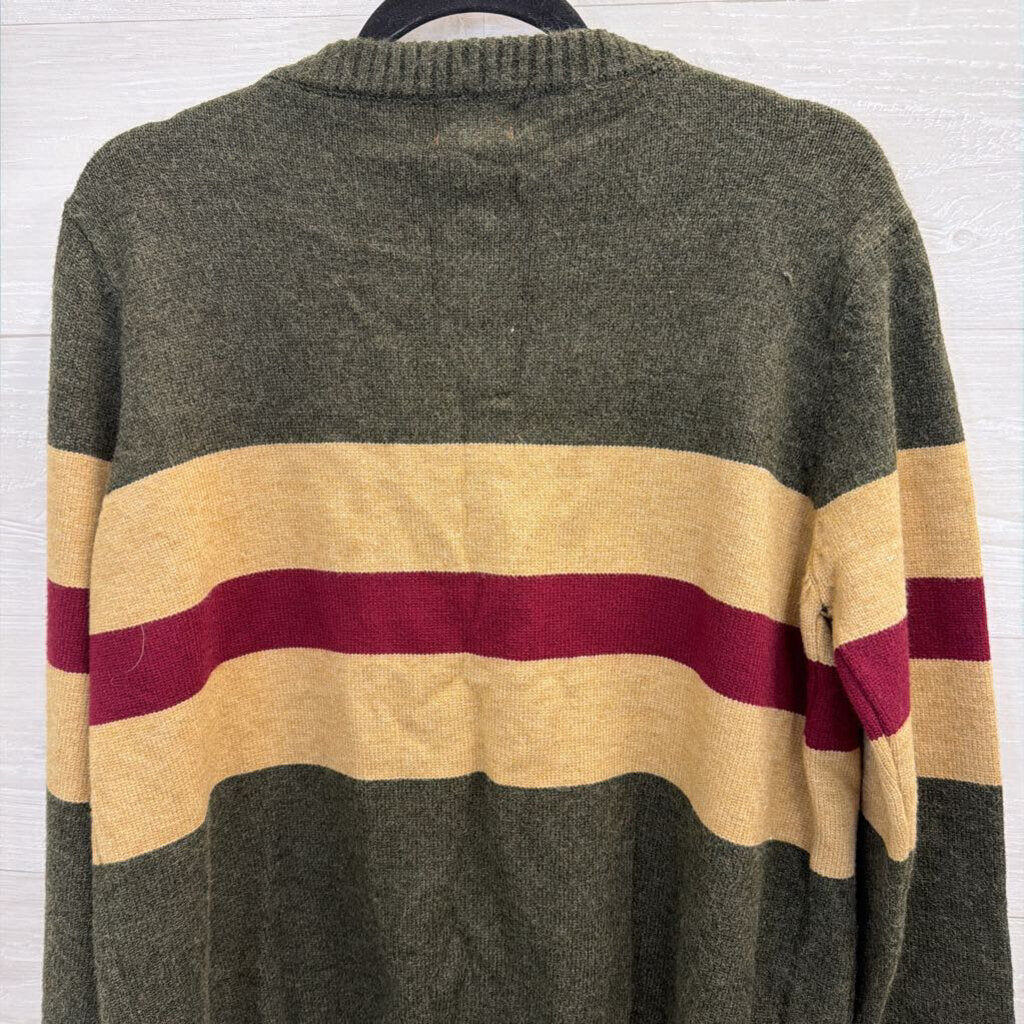 POL Grey/ Beige/ Red Stripe Detail Cardigan Sweater Small
