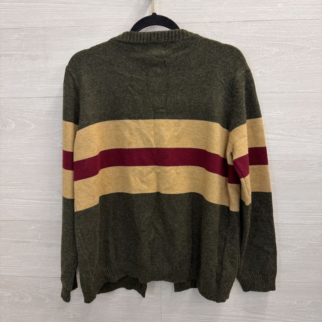 POL Grey/ Beige/ Red Stripe Detail Cardigan Sweater Small