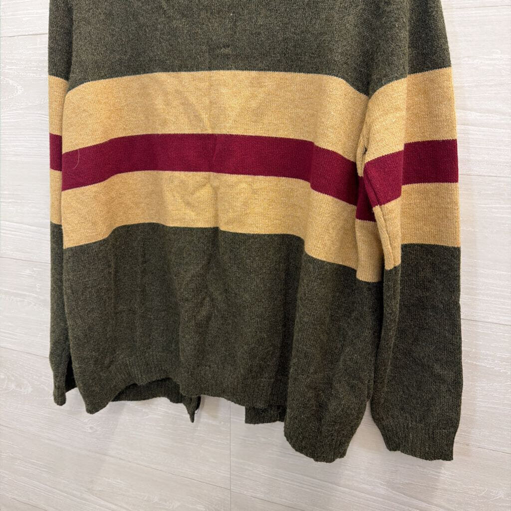 POL Grey/ Beige/ Red Stripe Detail Cardigan Sweater Small