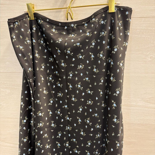 And Now This Black/ Blue Floral Print Midi Skirt Extra Large