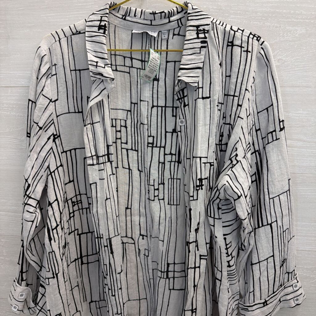 Habitat White/ Black Print Long Sleeve Button Down Top Extra Large