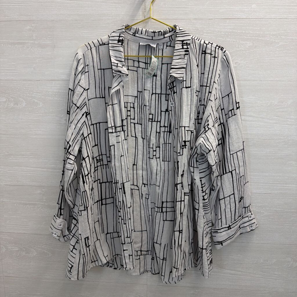Habitat White/ Black Print Long Sleeve Button Down Top Extra Large