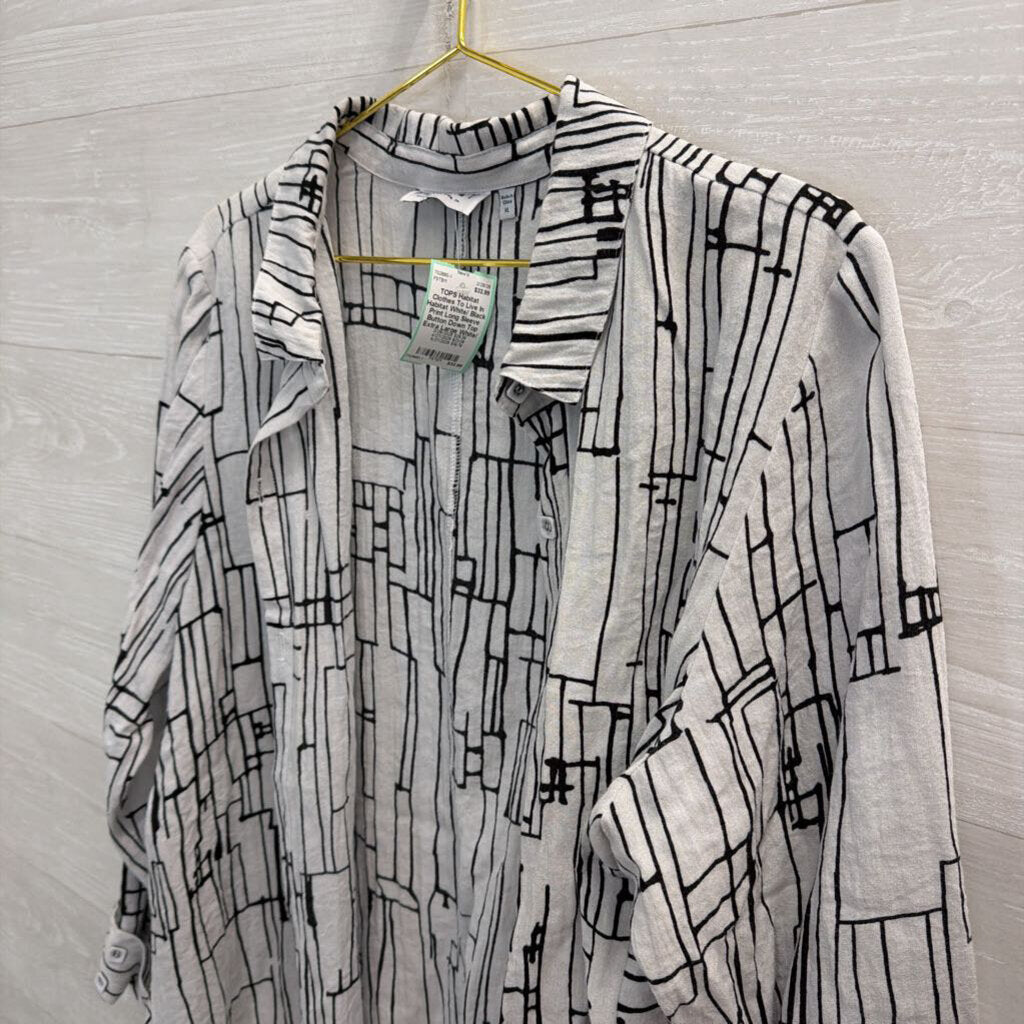 Habitat White/ Black Print Long Sleeve Button Down Top Extra Large