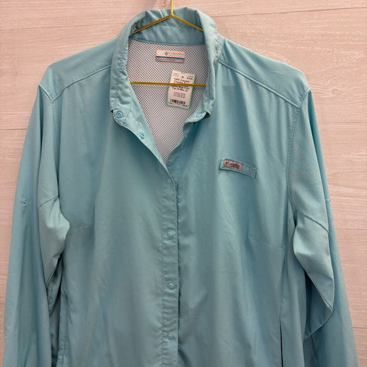 Columbia Blue Textured Long Sleeve Snap Front Top 2X