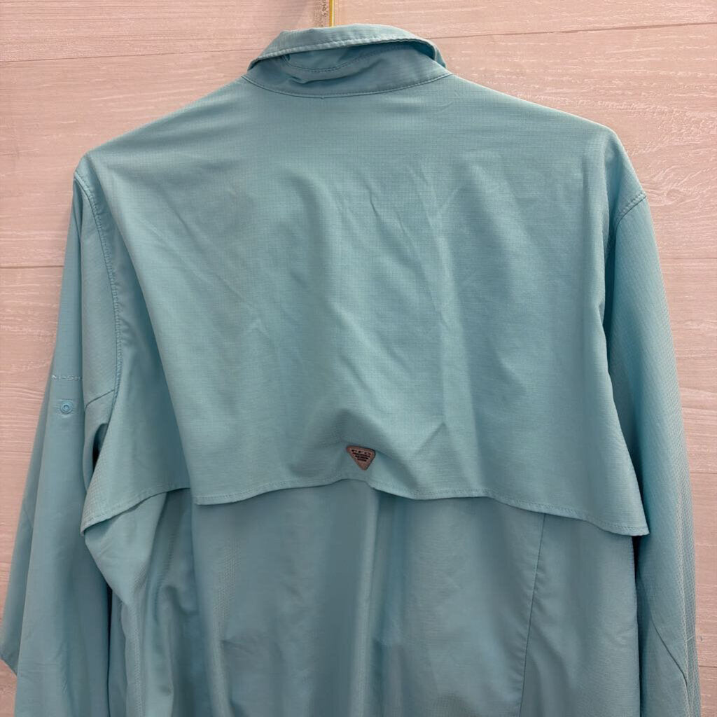 Columbia Blue Textured Long Sleeve Snap Front Top 2X