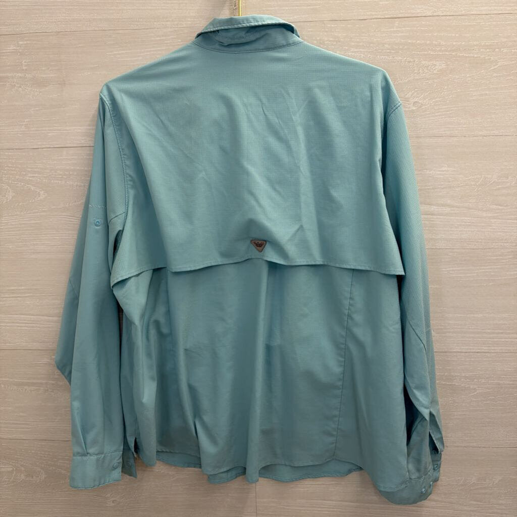 Columbia Blue Textured Long Sleeve Snap Front Top 2X