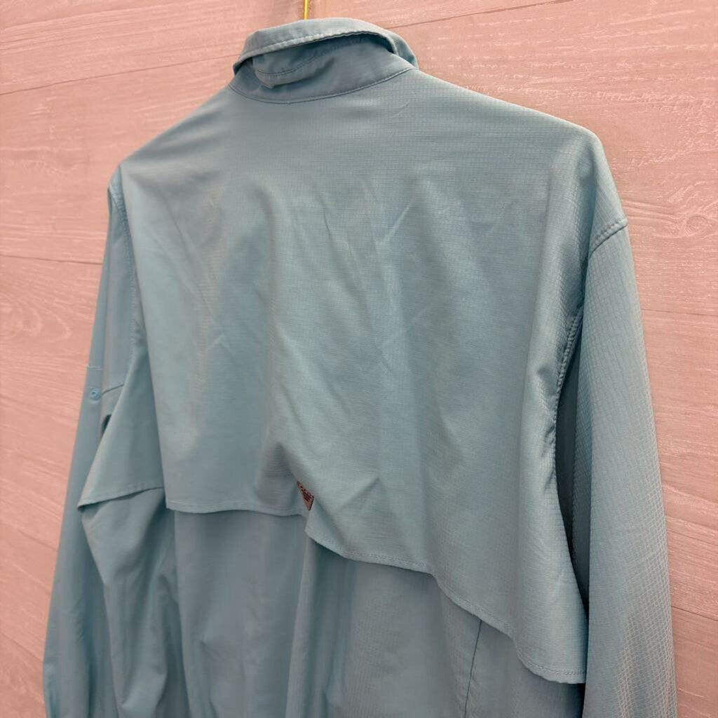 Columbia Blue Textured Long Sleeve Snap Front Top 2X