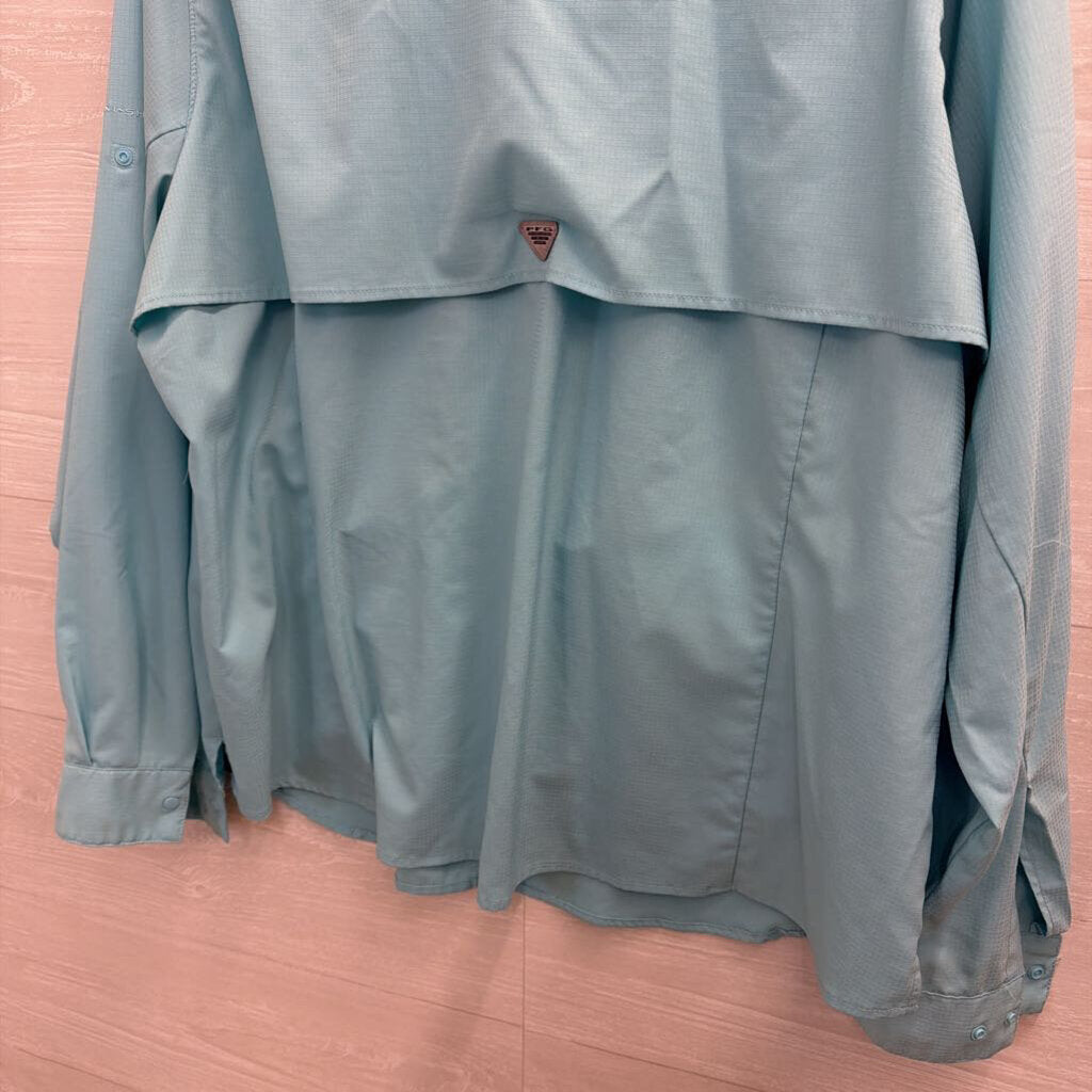 Columbia Blue Textured Long Sleeve Snap Front Top 2X