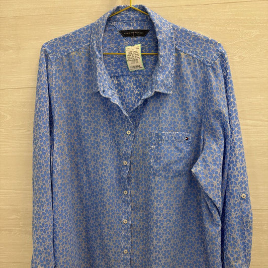 Tommy Hilfiger Blue Flower Print Long Sleeve Button Down Top Extra Large