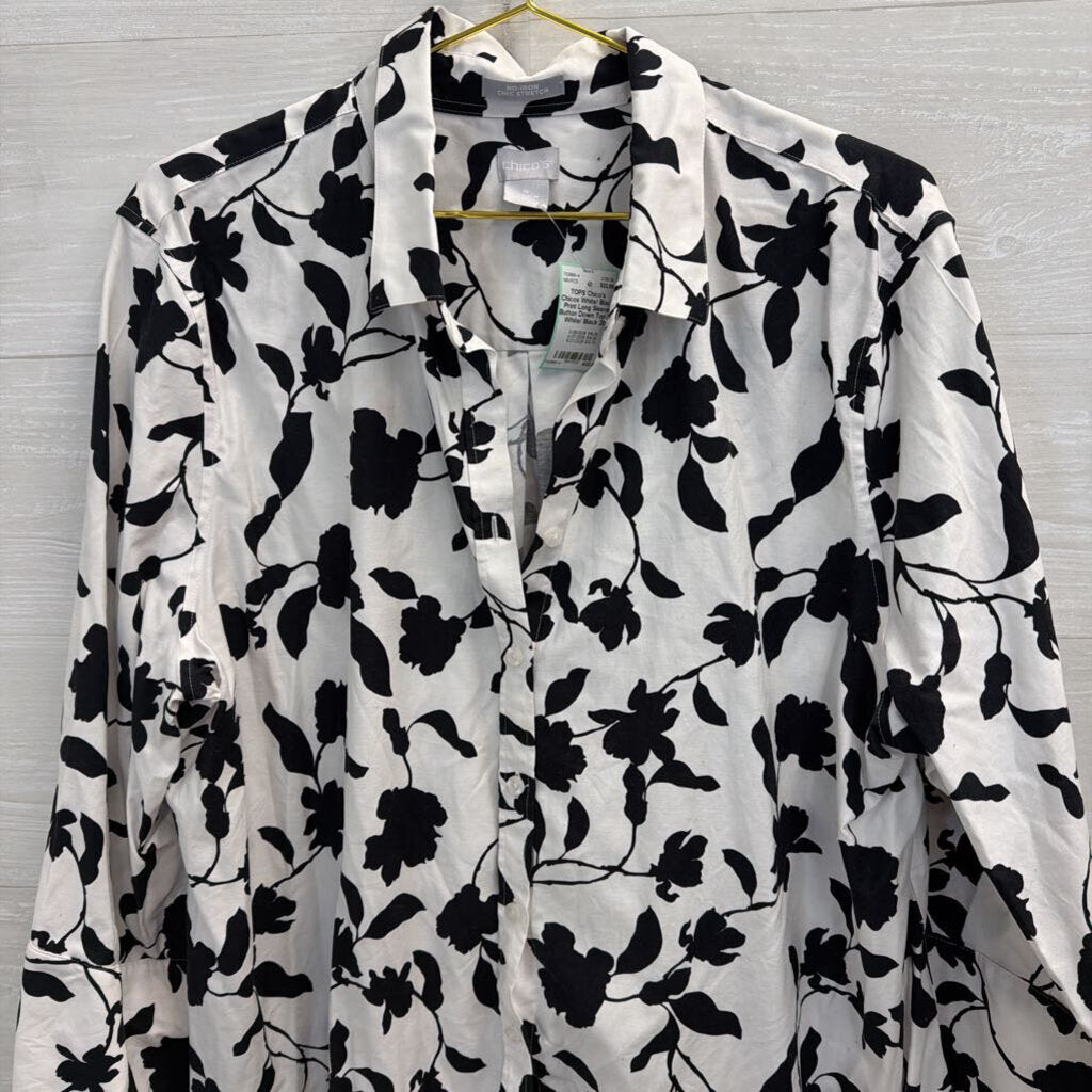 Chicos White/ Black Print Long Sleeve Button Down Top 20