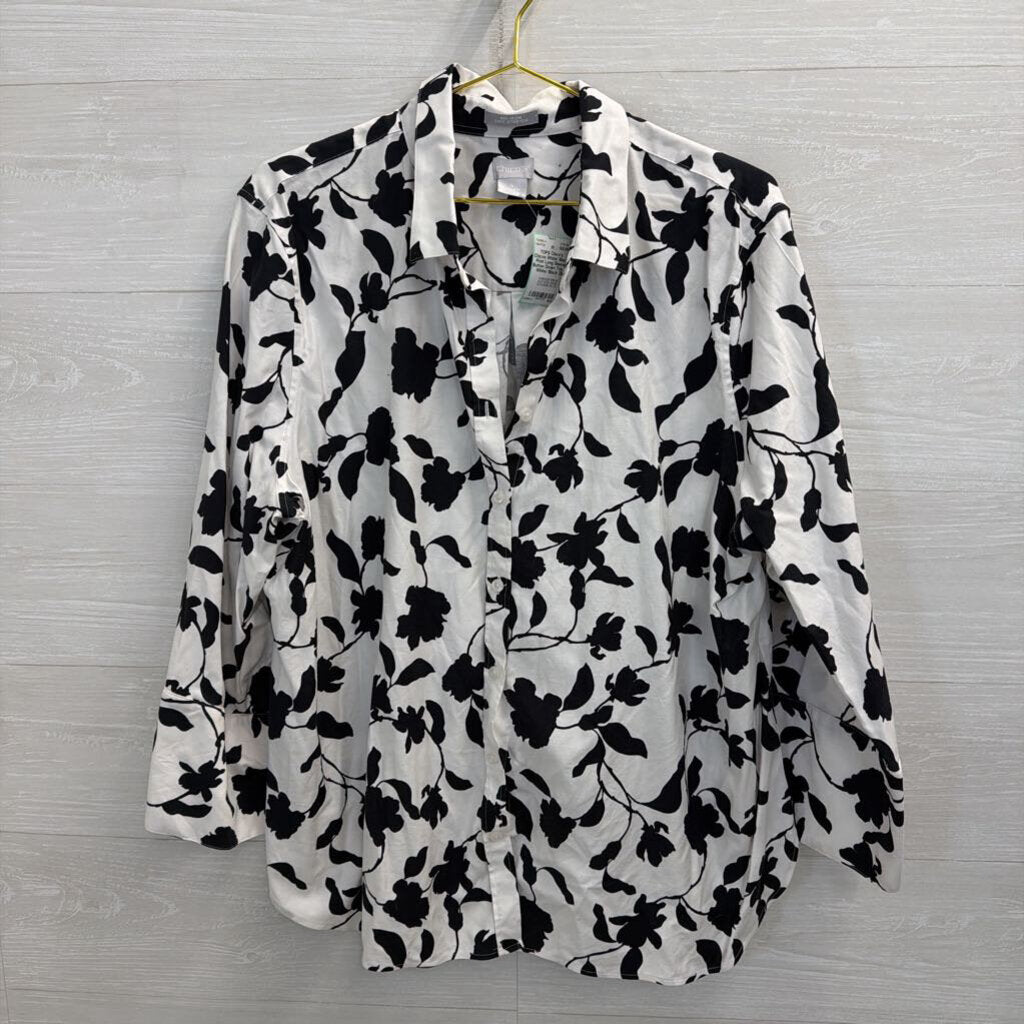 Chicos White/ Black Print Long Sleeve Button Down Top 20