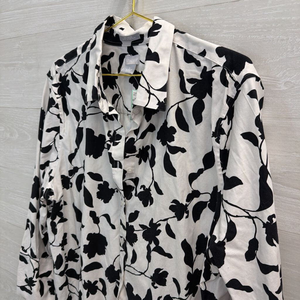 Chicos White/ Black Print Long Sleeve Button Down Top 20